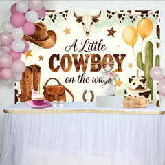Lofaris Toile de fond pour baby shower cowboy western avec chapeaux bottes et cactus, décor rustique pour garçon et fête prénatale