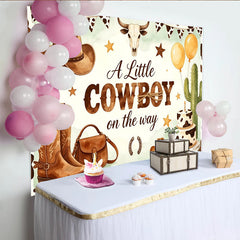 Lofaris Toile de fond pour baby shower cowboy western avec chapeaux bottes et cactus, décor rustique pour garçon et fête prénatale