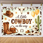 Lofaris Toile de fond pour baby shower cowboy western avec chapeaux bottes et cactus, décor rustique pour garçon et fête prénatale