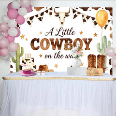Lofaris Toile de fond pour baby shower cowboy avec imprimé vache, crâne de taureau et bottes, décor western pour fête prénatale garçon