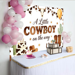 Lofaris Toile de fond pour baby shower cowboy avec imprimé vache, crâne de taureau et bottes, décor western pour fête prénatale garçon