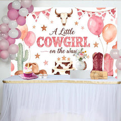 Lofaris Toile de fond rose thème western pour baby shower fille avec bottes et chapeau, magnifique décor de fête prénatale pour séance photo