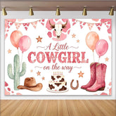 Lofaris Toile de fond rose cowgirl pour baby shower fille avec bottes et chapeau western, arrière-plan de fête rustique avec cactus et ballons