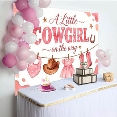 Lofaris Toile de fond rose cowgirl pour baby shower fille avec bottes et chapeau, adorable western pour fête prénatale et séance photo