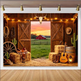Lofaris Toile de fond de photographie western avec grange rustique et coucher de soleil, magnifique arrière-plan de studio pour décor de ferme
