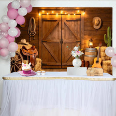 Lofaris Toile de fond de photographie western porte de grange en bois, décor rustique avec bottes de cowboy et guitare