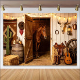 Lofaris Toile de fond de photographie western avec cheval et grange, authentique arrière-plan pour studio photo ou événement à thème