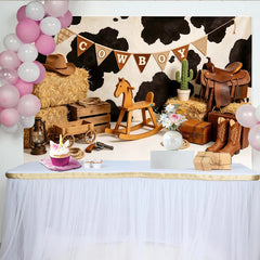 Lofaris Toile de fond pour anniversaire cowboy avec motif peau de vache et foin, décor rustique pour studio photo et fête à thème western