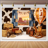 Lofaris Toile de fond de photographie western avec chapeaux de cowboy et désert, arrière-plan de studio pour enfants et balles de foin