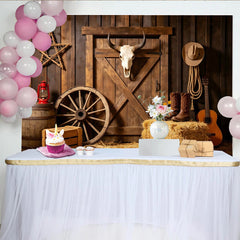 Lofaris Toile de fond de photographie western avec porte de grange et crâne de taureau, magnifique décor rustique pour studio photo