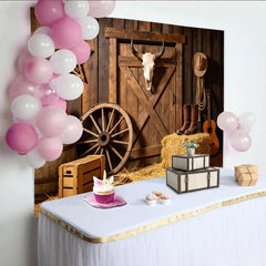 Lofaris Toile de fond de photographie western avec porte de grange et crâne de taureau, magnifique décor rustique pour studio photo