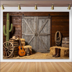 Lofaris Toile de fond de photographie western avec porte de grange et cactus, arrière-plan rustique pour studio photo ou événement à thème