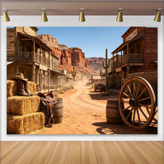 Lofaris Toile de fond de photographie Far West avec saloon et cactus, arrière-plan désertique vintage pour studio photo