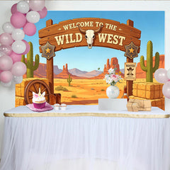 Lofaris Toile de fond de photographie Far West avec panneau et crâne de taureau, décor désertique pour studio photo et événement à thème