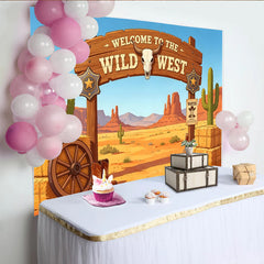 Lofaris Toile de fond de photographie Far West avec panneau et crâne de taureau, décor désertique pour studio photo et événement à thème