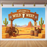 Lofaris Toile de fond western désert avec panneau et cactus, arrière-plan pour fête à thème Far West ou studio photo