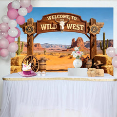 Lofaris Toile de fond western désert avec signe Wild West et cactus, magnifique arrière-plan pour studio photo ou événement à thème