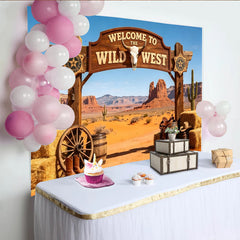 Lofaris Toile de fond western désert avec signe Wild West et cactus, magnifique arrière-plan pour studio photo ou événement à thème
