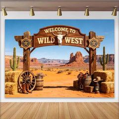 Lofaris Toile de fond western désert avec signe Wild West et cactus, magnifique arrière-plan pour studio photo ou événement à thème