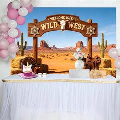 Lofaris Toile de fond thème western avec arche en bois et crâne de taureau, décor désertique pour fête et séance photo