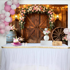 Lofaris Toile de fond de mariage rustique avec arche florale, élégant arrière-plan de grange avec lumières pour événements et photos