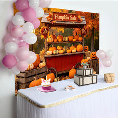 Lofaris Toile de fond d'Halloween avec marché aux citrouilles, lanternes et feuillage d'automne, arrière-plan de fête rustique pour photo