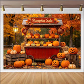 Lofaris Toile de fond d'Halloween avec marché aux citrouilles, lanternes et feuillage d'automne, arrière-plan de fête rustique pour photo