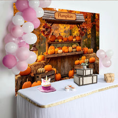 Lofaris Toile de fond d'automne rustique avec citrouilles et feuilles colorées, décor chaleureux pour fête de récolte et séance photo