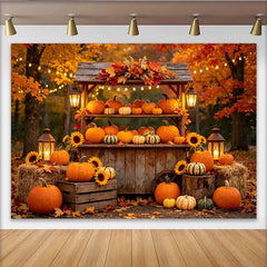 Lofaris Toile de fond d'automne rustique avec citrouilles et tournesols, décor de récolte chaleureux pour photographie et fête de Thanksgiving
