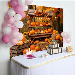Lofaris Toile de fond de photographie automne avec citrouilles et tournesols, décor rustique de forêt pour studio photo