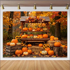 Lofaris Toile de fond de photographie automne avec citrouilles et tournesols, décor rustique de forêt pour studio photo