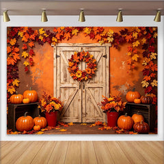 Lofaris Toile de fond d'automne avec citrouilles et feuilles, arrière-plan rustique pour studio photo et décor de fête