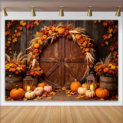 Lofaris Toile de fond rustique de Thanksgiving avec citrouilles et feuilles d'automne, arrière-plan pour fête de la récolte et séance photo