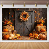 Lofaris Toile de fond d'automne rustique avec citrouilles et feuilles, décor chaleureux pour Thanksgiving et studio photo