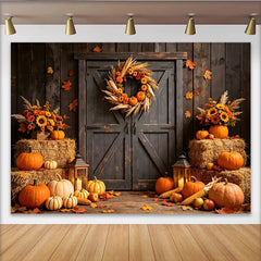 Lofaris Toile de fond d'automne rustique avec citrouilles et feuilles, décor chaleureux pour Thanksgiving et studio photo