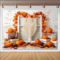 Lofaris Toile de fond de photographie d'automne avec citrouilles et macramé, arrière-plan rustique pour studio et portraits