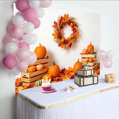 Lofaris Toile de fond d'automne avec citrouilles et feuilles colorées, magnifique décor de récolte pour Thanksgiving et studio photo