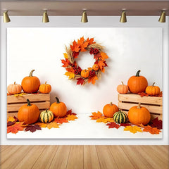 Lofaris Toile de fond d'automne avec citrouilles et feuilles colorées, décor de récolte et de Thanksgiving pour studio photo