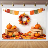 Lofaris Toile de fond de Thanksgiving avec citrouilles et feuilles d'automne, magnifique décor de récolte pour studio photo