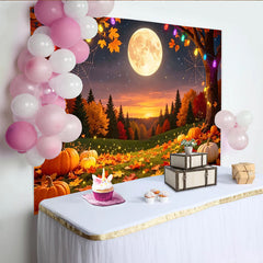 Lofaris Toile de fond d'Halloween avec citrouilles et feuilles d'automne, arbres illuminés et toiles d'araignée pour un décor festif