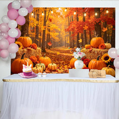 Lofaris Toile de fond d'automne forêt avec citrouilles et feuilles, arrière-plan de photographie chaleureux pour fête et studio