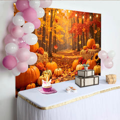 Lofaris Toile de fond d'automne forêt avec citrouilles et feuilles, arrière-plan de photographie chaleureux pour fête et studio