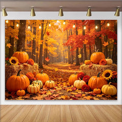 Lofaris Toile de fond d'automne forêt avec citrouilles et feuilles, arrière-plan de photographie chaleureux pour fête et studio
