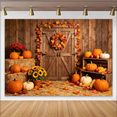 Lofaris Toile de fond de photographie d'automne rustique avec citrouilles, feuilles d'érable et bottes de foin pour studio