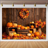 Lofaris Toile de fond d'automne rustique avec citrouilles et feuilles, magnifique arrière-plan pour séance photo de récolte