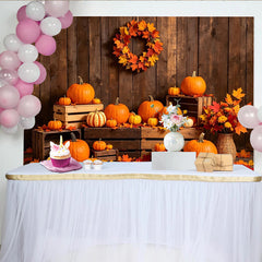 Lofaris Toile de fond d'automne rustique avec citrouilles et feuilles d'érable, arrière-plan pour studio photo et décoration de fête de récolte
