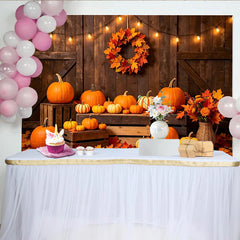 Lofaris Toile de fond d'automne rustique avec citrouilles et feuilles, arrière-plan de récolte pour décoration de fête et studio photo