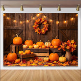 Lofaris Toile de fond d'automne rustique avec citrouilles et feuilles, arrière-plan de récolte pour décoration de fête et studio photo