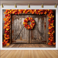 Lofaris Toile de fond de photographie automne avec porte en bois rustique, magnifique arrière-plan pour séance photo et décoration saisonnière