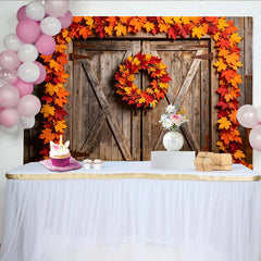 Lofaris Toile de fond automne feuilles d'érable et porte en bois rustique, magnifique arrière-plan pour studio photo professionnel